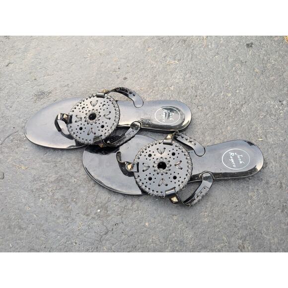 Jack Rogers Women's Collins Jelly Black Thong Medallion Sandal Sz 10 Minimalist - Picture 3 of 5